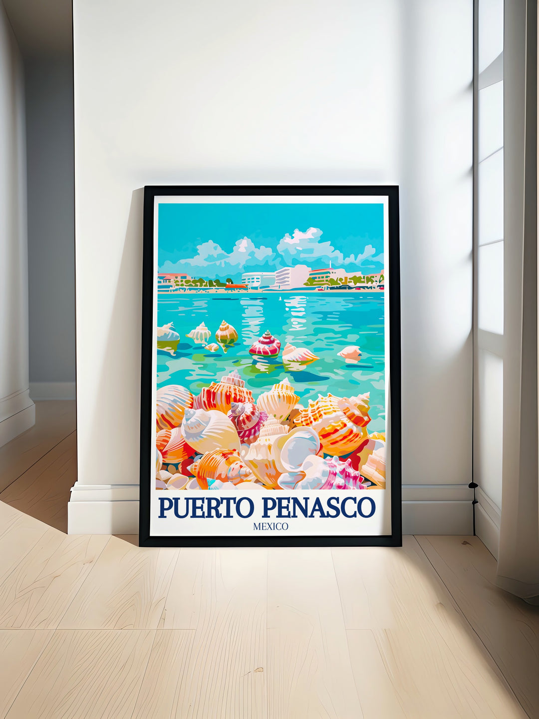 Explore the natural beauty of Mexicos coastline with this Puerto Peñasco art print, featuring Sea Shell Beach and the shimmering waters of Cholla Bay. Its a perfect piece for beach lovers and travel enthusiasts looking to bring coastal scenery into their homes.