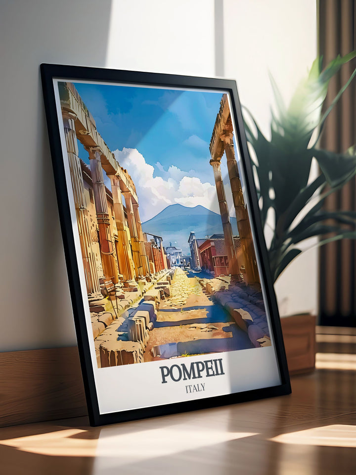 A captivating Pompeii travel art piece featuring the Scavi di Pompei and Mount Vesuvius perfect for adding a historical touch to any room and a great Italy travel gift.