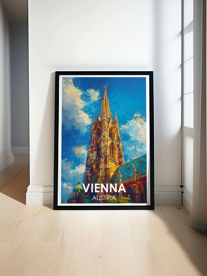 Vienna Print featuring the stunning St. Stephens Cathedral showcasing its majestic gothic architecture and intricate design perfect for adding a touch of historical elegance to your home decor an ideal gift for lovers of Vienna and Austrian culture