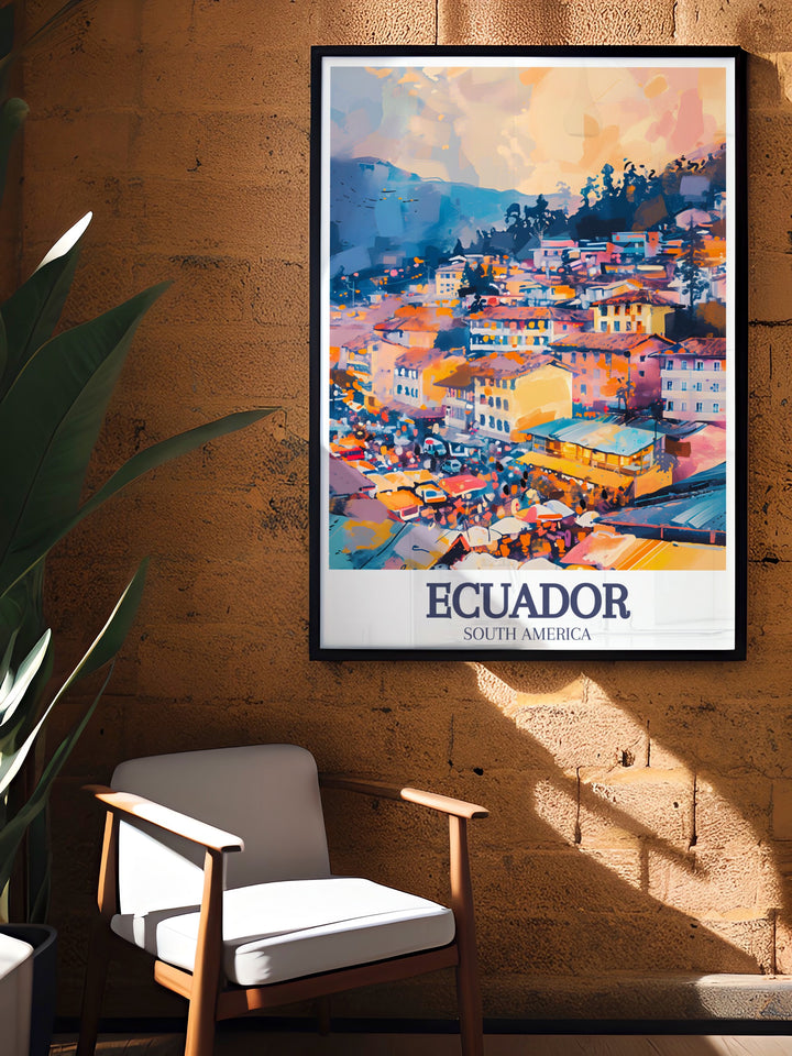 Add a touch of Ecuadors colorful culture to your home with this Otavalo Market Canvas Art and Quito Art Print. These pieces celebrate the beauty of South Americas heritage, perfect for decorating any living space or gifting to those who appreciate unique art.