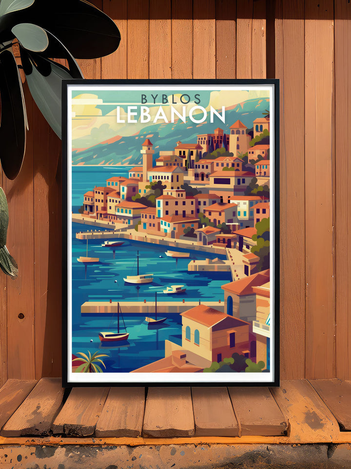 Lebanon Poster displaying the contemporary and traditional elements of Beirut with Byblos home decor adding a touch of historical elegance to any living space ideal for travel enthusiasts