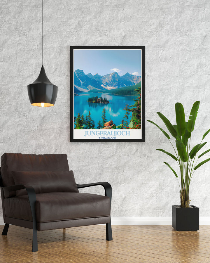 This Switzerland canvas art captures the majestic views of Jungfraujoch and the expansive Aletsch Glacier. Perfect for mountain lovers and travelers, this travel print brings the wonders of the Alps into your living room, office, or any space.