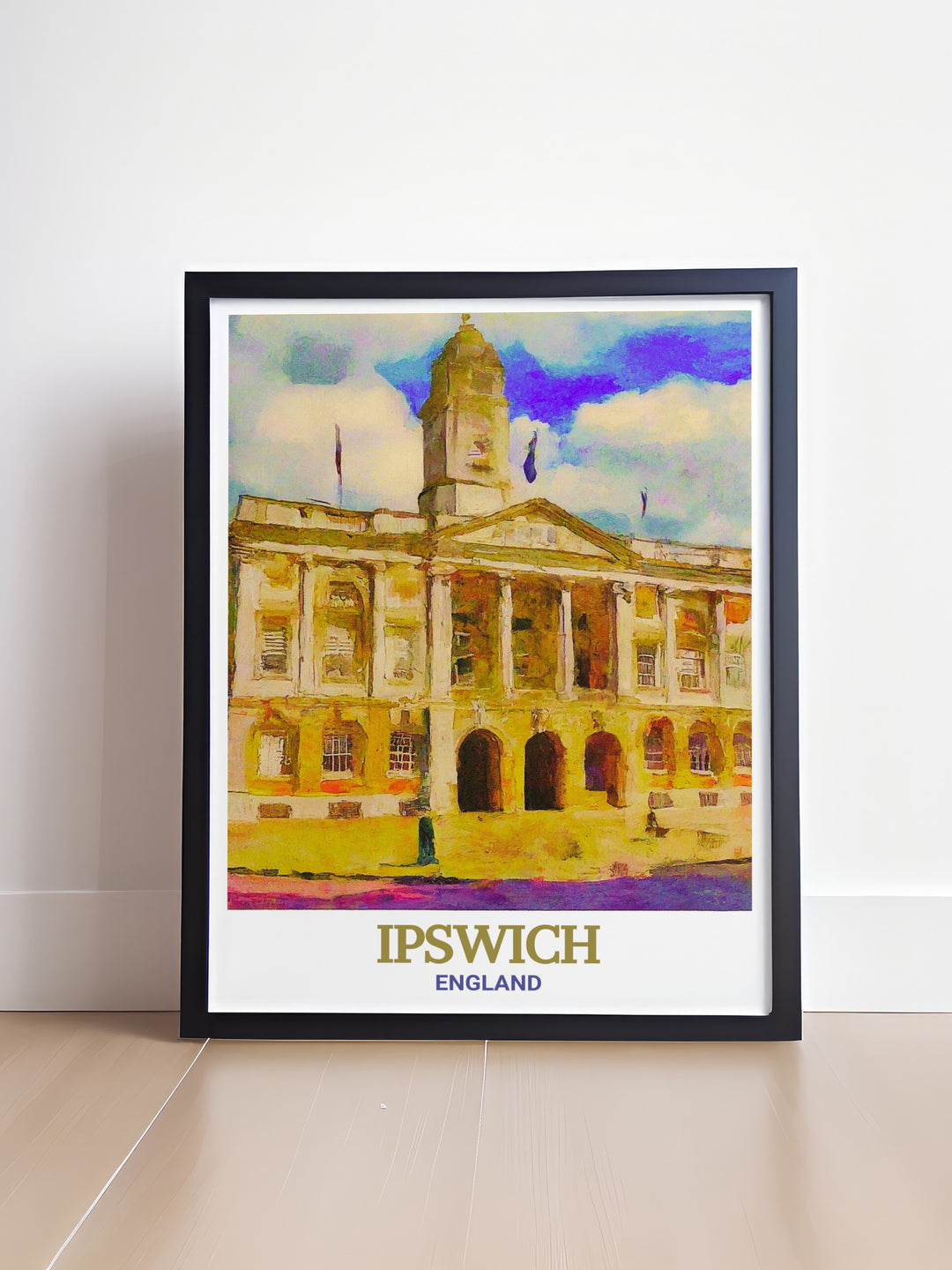 Experience the charm of Ipswich Town Hall with this stunning wall art designed to complement modern and traditional home decor. Perfect for lovers of England travel art and architecture it adds sophistication and character to any room.