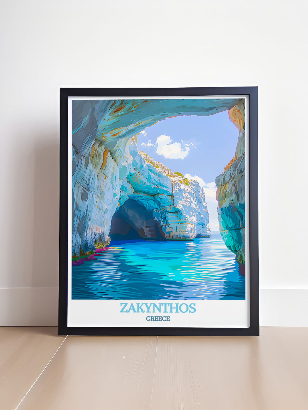 Blue Caves Artwork capturing the awe inspiring natural wonders of Zakynthos paired with the charm of the islands quaint towns perfect for home decor that celebrates the beauty of Greece