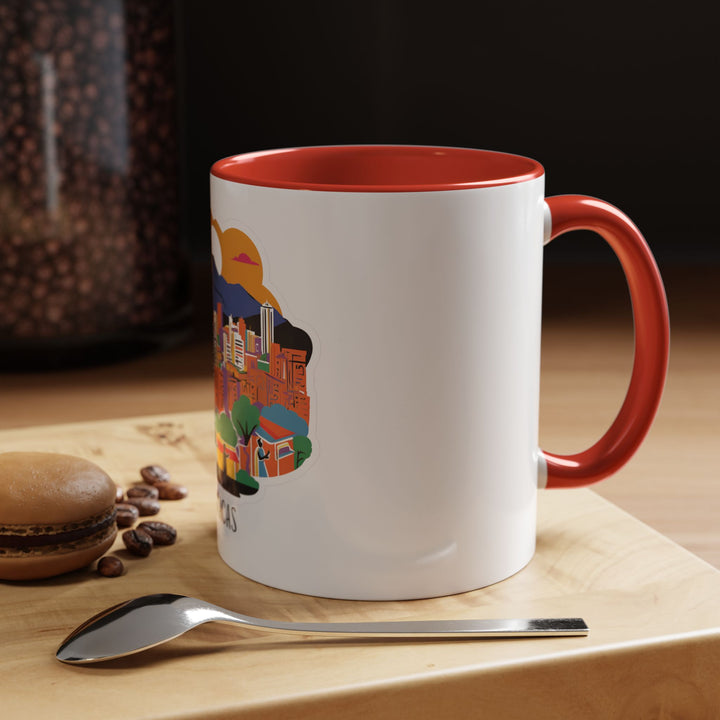 A beautifully designed Caracas mug showcasing the vibrant charm of the city with intricate artwork. Dishwasher-safe and durable, it is crafted from ceramic and perfect for coffee or tea. This mug is a thoughtful gift or keepsake for travelers and fans of Caracas’s rich cultural heritage.