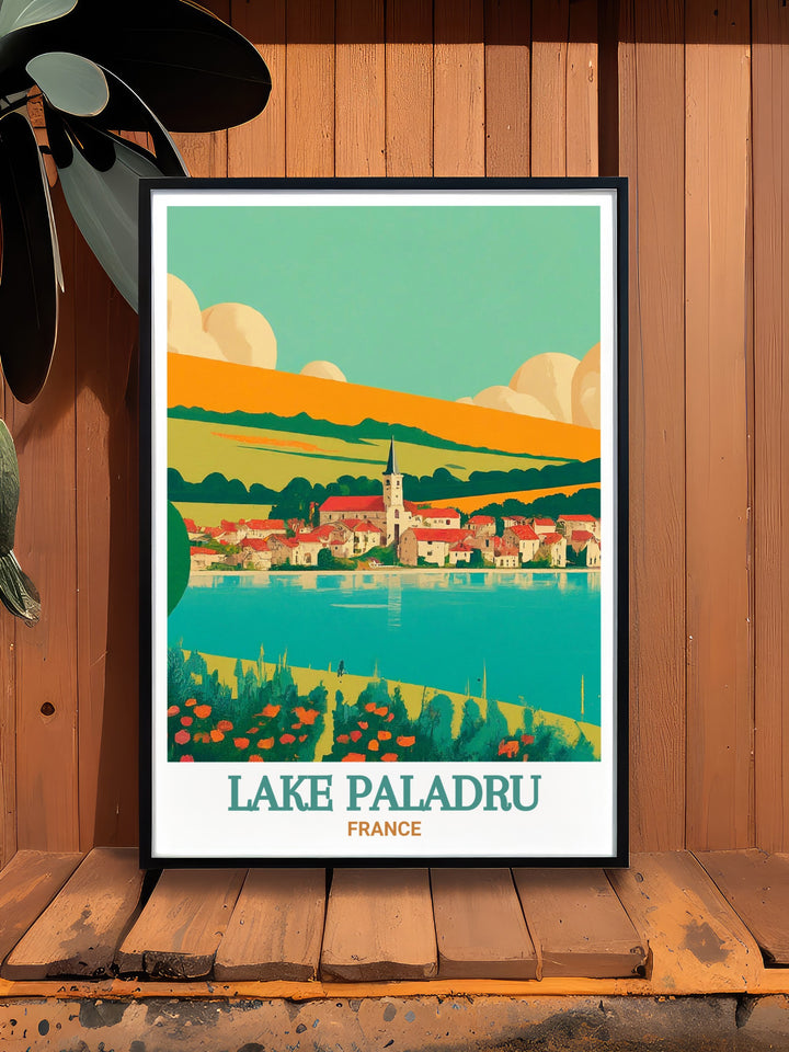 This Lake Paladru print captures the natural beauty and historical significance of one of Frances most serene lakes. The detailed depiction is perfect for those who cherish the tranquility and charm of the French countryside.