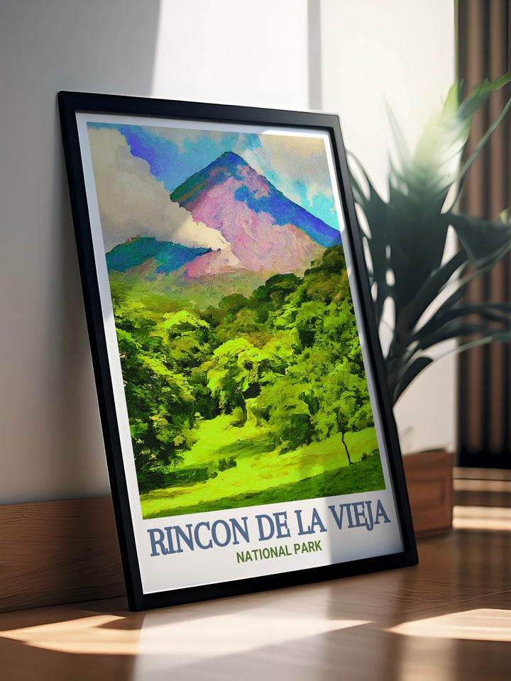 This Rincon de la Vieja Volcano poster print brings the dynamic beauty of Costa Rica to life capturing the essence of the volcanic landscapes in stunning detail an ideal addition to your Costa Rica wall art collection or as a thoughtful gift for nature lovers.