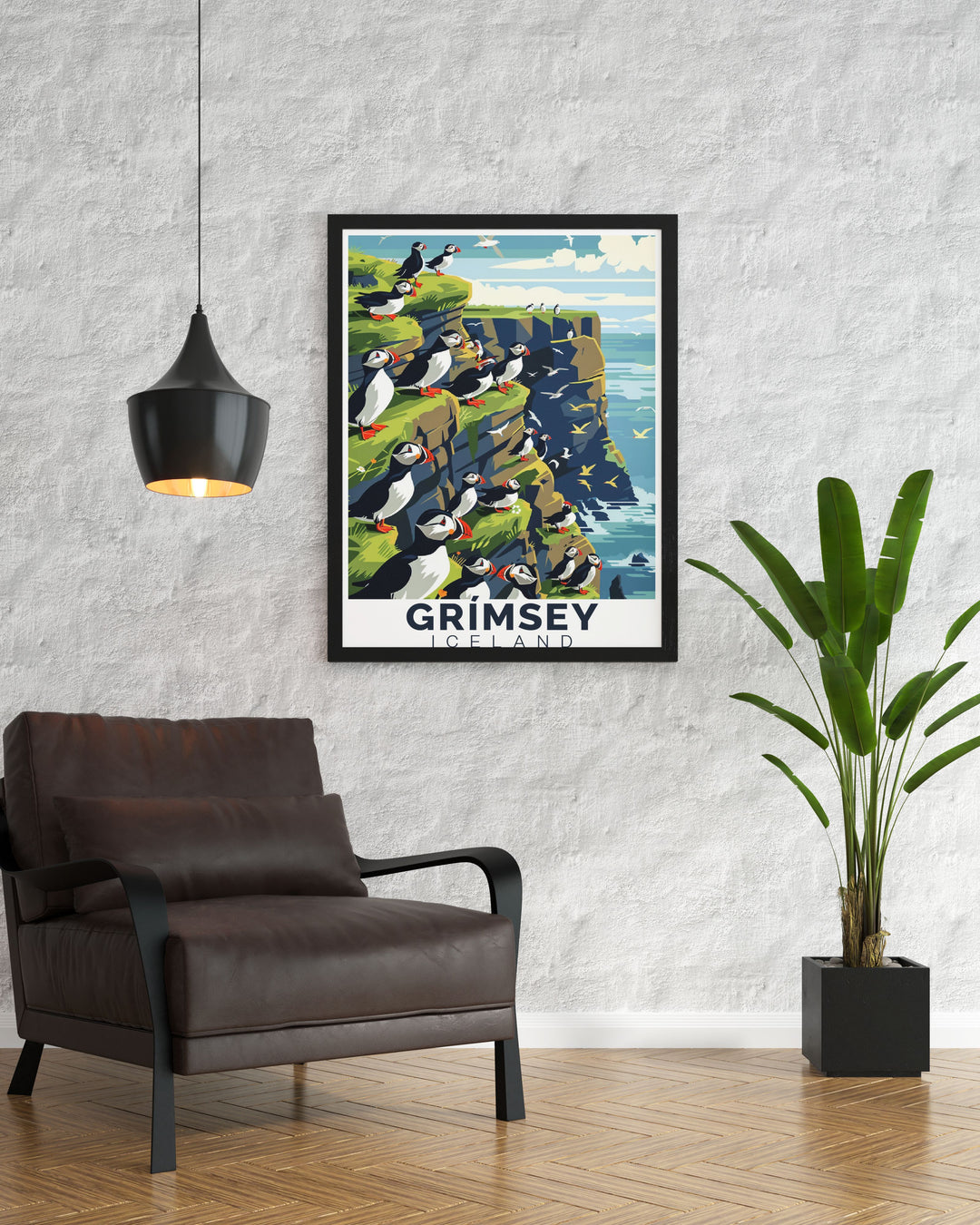Showcasing the stunning Northern Lights over Grimsey Island, this art print brings the magical beauty of the Aurora Borealis into your living space, ideal for creating a serene atmosphere.