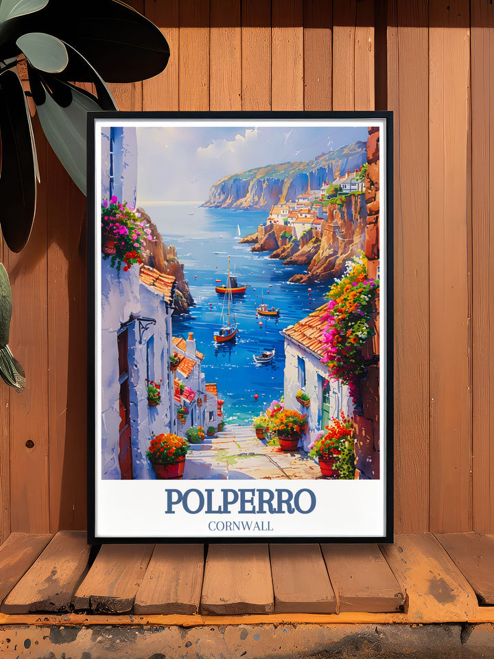 Elegant Polperro Beach modern prints capturing the serene landscapes of Polperro Cornwall ideal for bedroom and office wall art