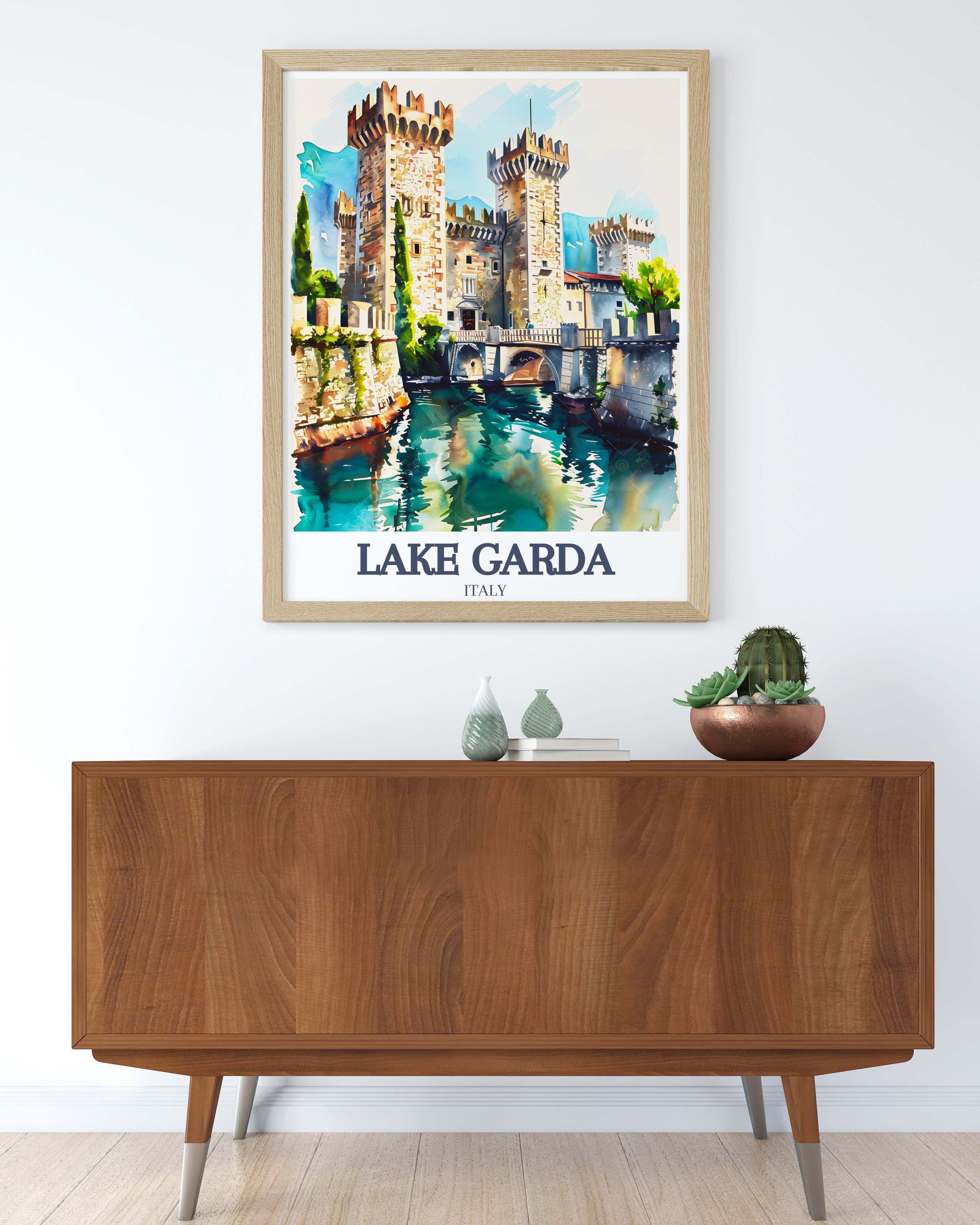 Limone sul Garda lake garda print — original lago di garda poster art depicting the lemon terraces and pastel waterfront facades of Limone, available as framed Italian wall art and canvas print at MapYourDreams