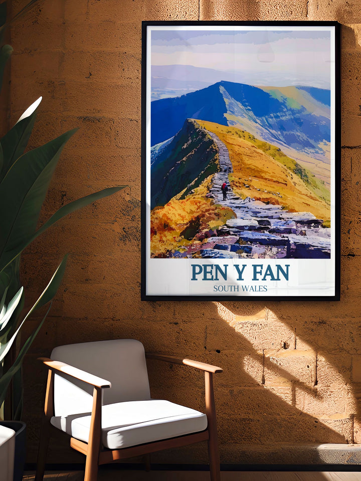Captivating National Park poster featuring the Brecon Beacons and Pen Y Fan Mountain. This print is a great addition to any home decor celebrating the beauty of the Welsh mountains.