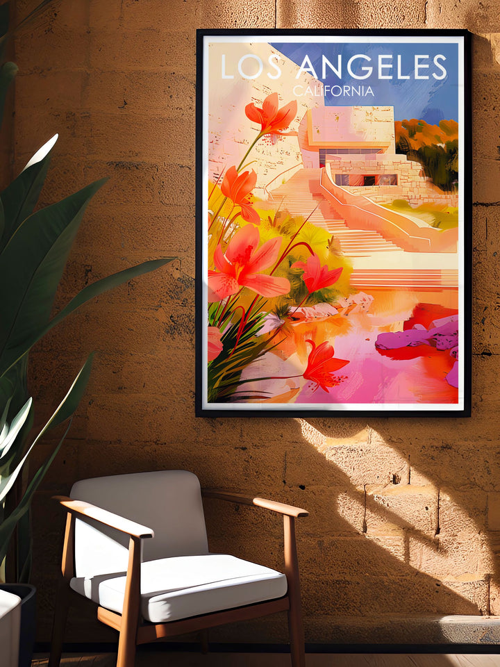 Sophisticated Getty Centre artwork capturing the timeless beauty of Los Angeles ideal for art lovers and those looking to enhance their living space with a piece that embodies the artistic spirit and cultural significance of Los Angeles
