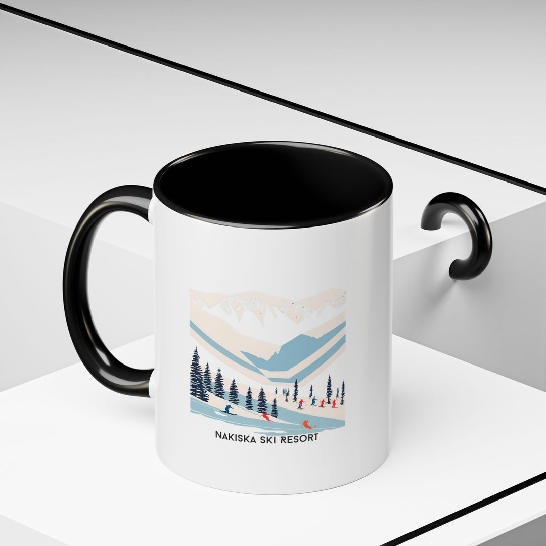 The Nakiska Ski Area mug features intricate artwork of the famous Canadian ski slopes. It is the ideal mug for enjoying your favorite beverages while being microwave-safe and dishwasher-safe.