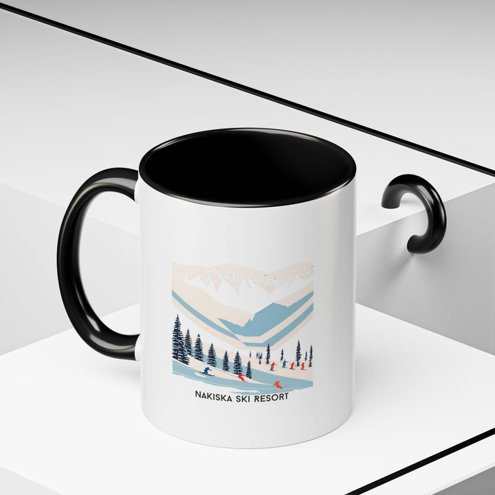 The Nakiska Ski Area mug features intricate artwork of the famous Canadian ski slopes. It is the ideal mug for enjoying your favorite beverages while being microwave-safe and dishwasher-safe.