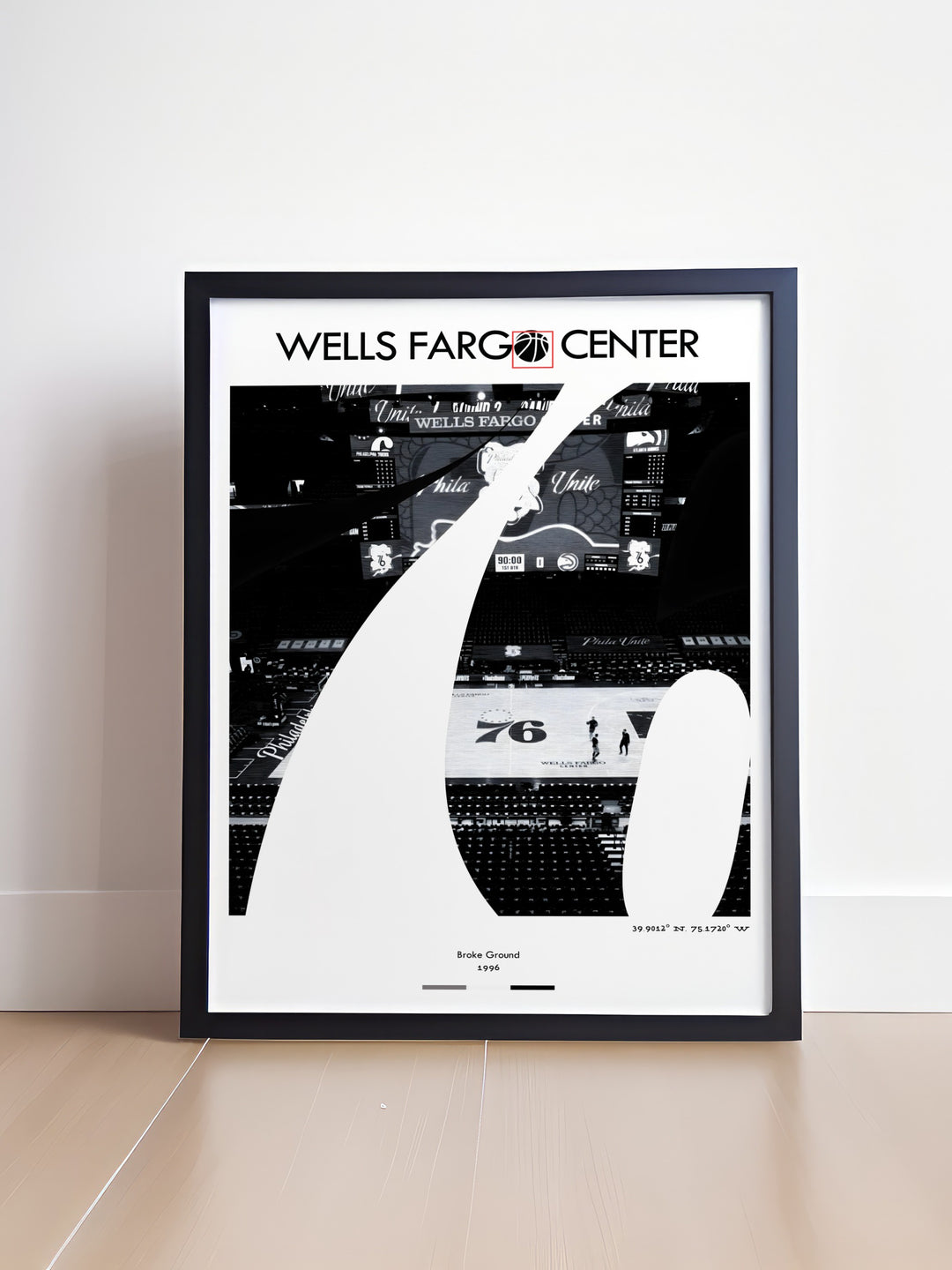 Vintage NHL print celebrating the Philadelphia Flyers with detailed artwork of the Wells Fargo Center a nostalgic piece for any hockey fan