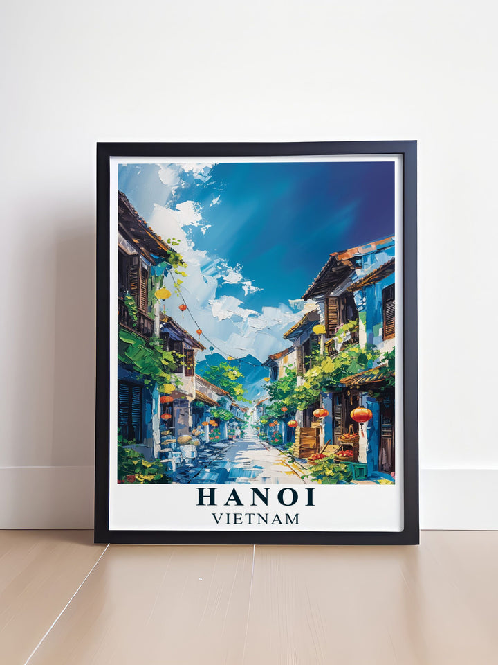 This travel poster of Hanois Old Quarter showcases the historic streets and vibrant surroundings, bringing the charm and cultural heritage of this iconic district into your living space.