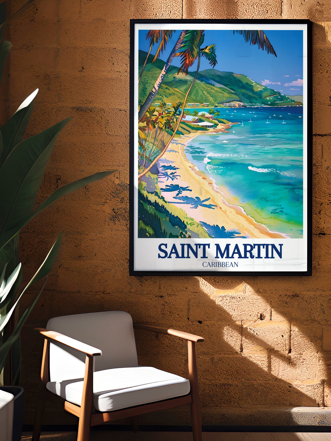 Bring the tropical beauty of Saint Martin into your home with this detailed art print of Cul de Sac Bay and Anse Marcel Beach. Perfect for anyone looking to add a touch of island serenity to their space, this travel poster is both visually striking and calming.