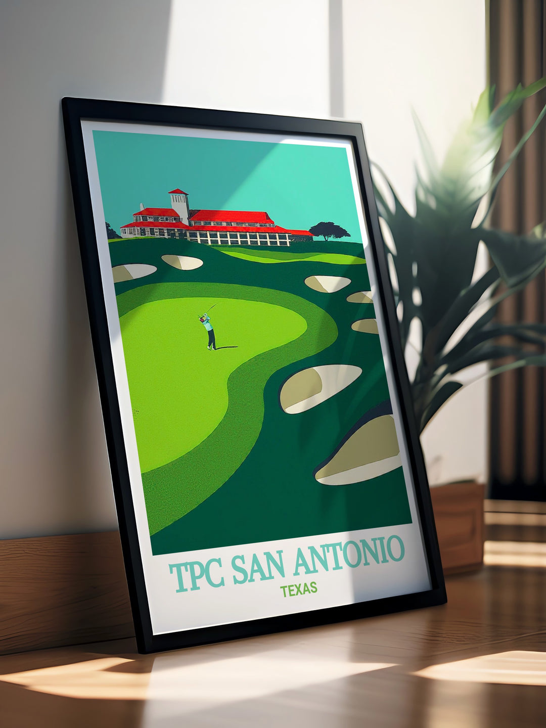 Stunning TPC San Antonio Golf Poster brings the course to life with its lush greens and clear skies ideal for adding a modern touch to any room and perfect for golf lovers who appreciate the artistry of the game and the beauty of the outdoors