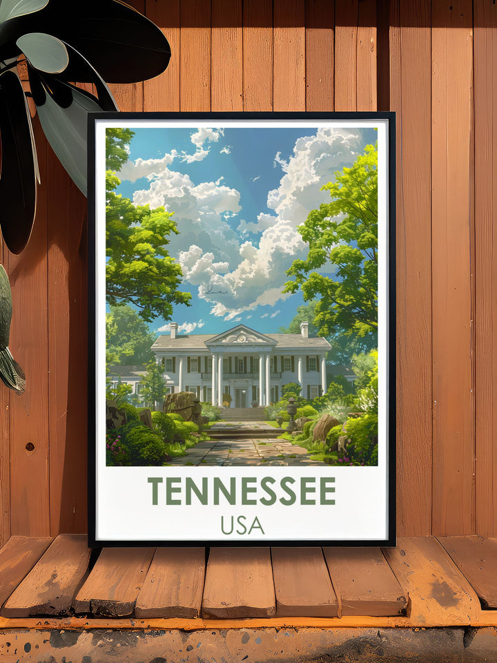 Nashville Poster showcasing the Ryman Auditorium and the vibrant music scene of Nashville Tennessee. This Country Music Poster is a beautiful piece of home decor for any country music fan and a perfect complement to Graceland Digital travel posters and vintage prints.