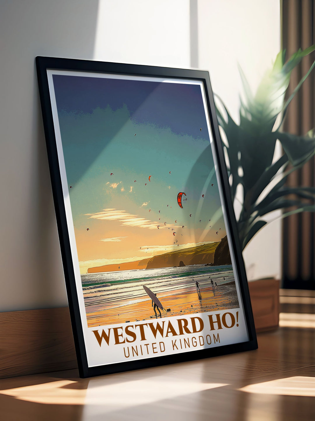 Golden Sands Beach stunning prints capture the tranquility of Devons coastline perfect for coastal living and wall decor modern art pieces that bring the beach to life making them ideal travel poster gifts and elegant home decor solutions