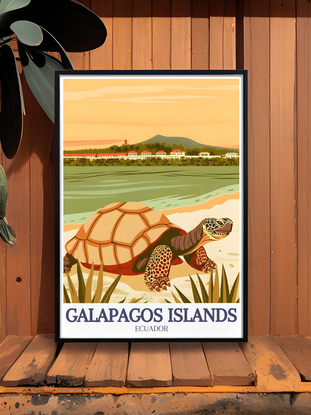 Galapagos Islands travel poster showcasing Santa Cruz and Floreana Islands. Perfect for those who appreciate nature and adventure, this wall art is an ideal travel gift or decorative piece for your living space.