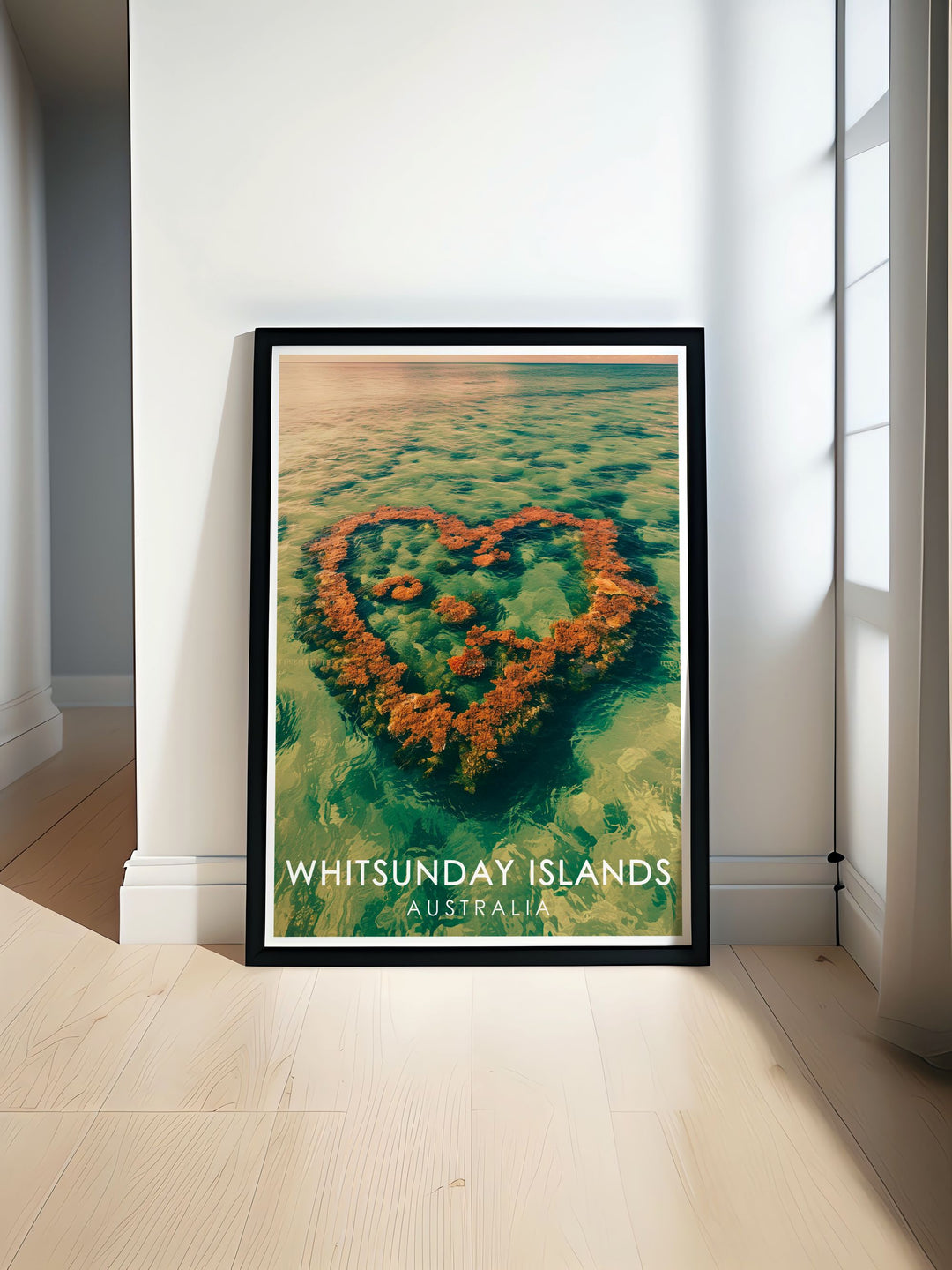 Heart Reef modern print featuring vibrant coral formations in the stunning Whitsunday Islands perfect for adding a touch of Australian beauty to any room