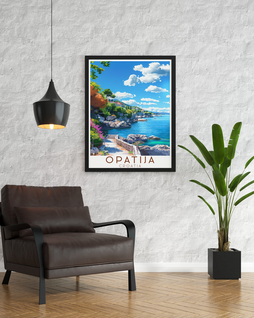 This Opatija poster print featuring The Lungomare Promenade is a must have for anyone who appreciates fine art and coastal beauty an excellent choice for adding a touch of sophistication to any room in your home