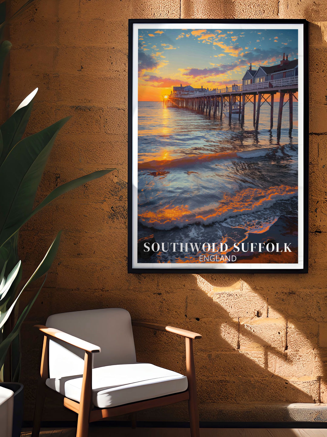Southwold Beach Huts and Seaside Poster capturing the vibrant colors and tranquil beauty of Southwolds coastline with the iconic Southwold Lighthouse and Pier a must have vintage travel print for art collectors and lovers of coastal scenery