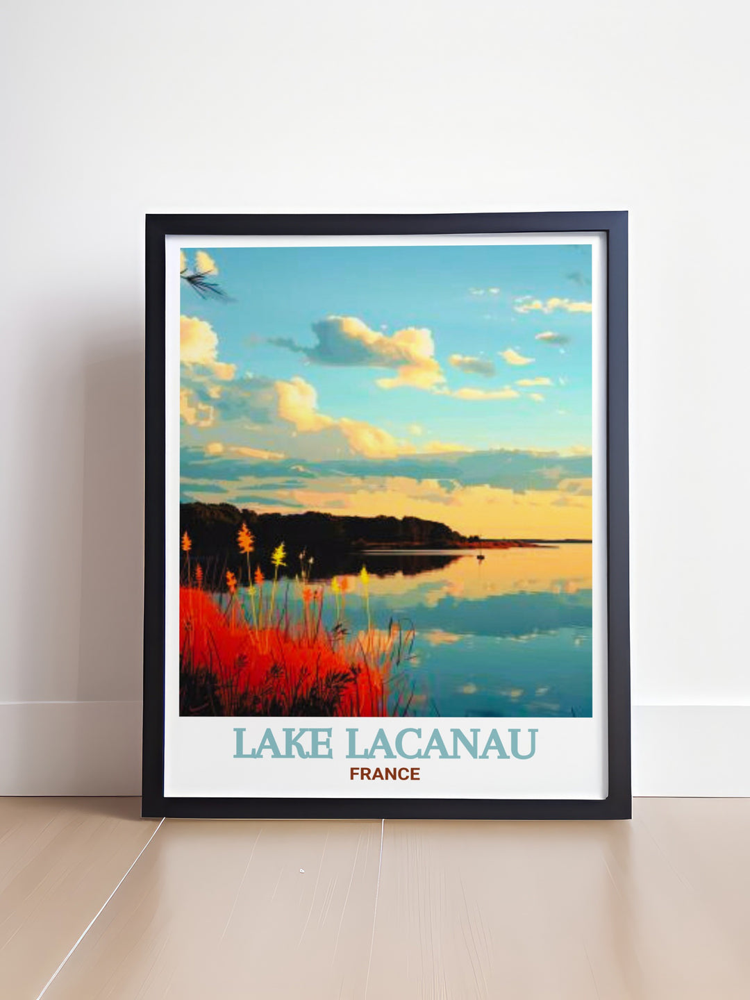 This detailed art print of Lake Lacanau offers a glimpse into the natural beauty of Frances iconic landmarks. Surrounded by the lush greenery of the Réserve Naturelle de lÉtang de Cousseau, this poster brings peace and tranquility into any room.