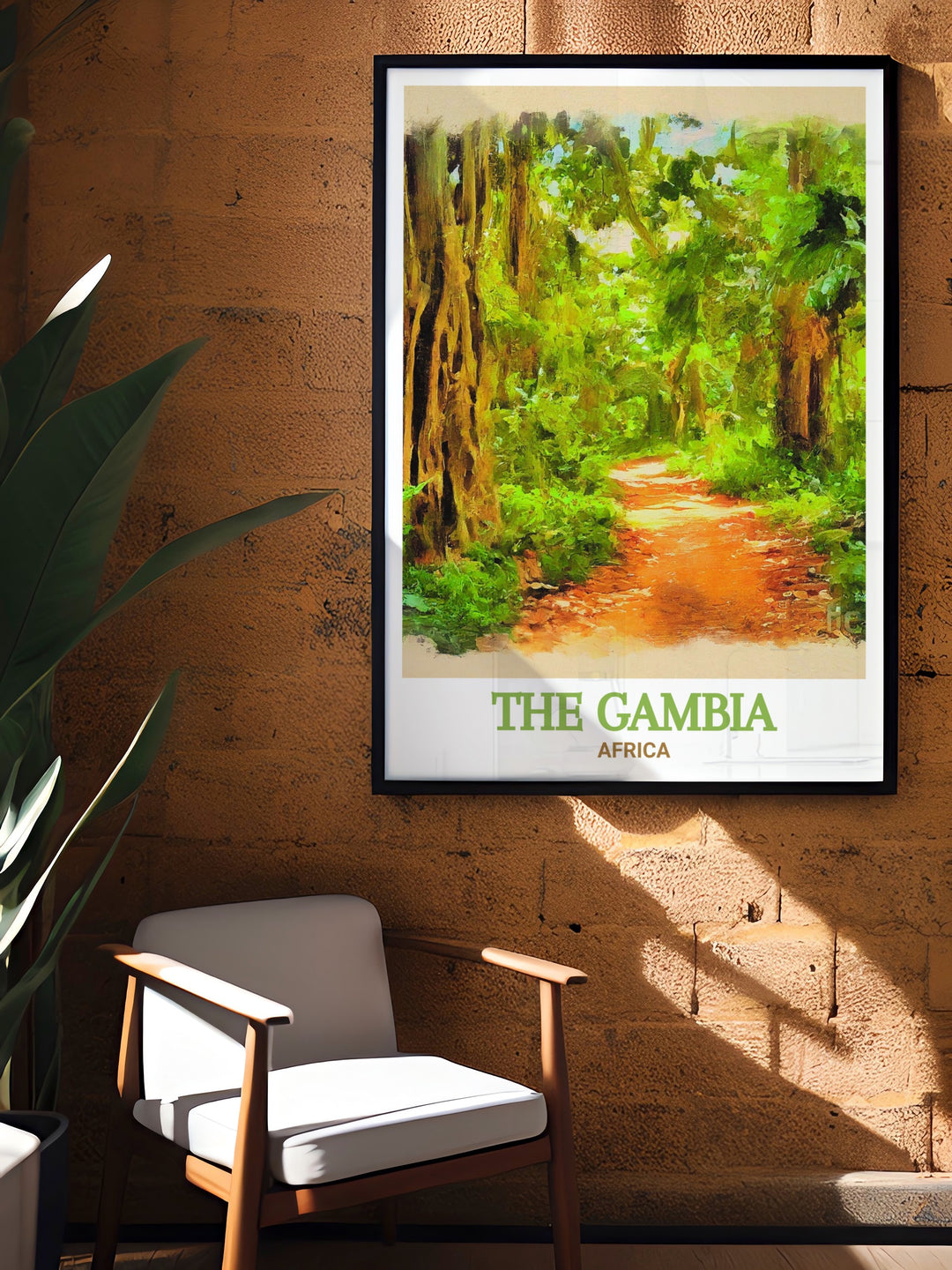 Bijilo Forest Park travel poster showcasing the scenic beauty and lush landscapes of The Gambia. Perfect for nature lovers and those who appreciate vibrant, detailed artwork. This print captures the essence of Bijilo Forest Park, making it a stunning addition to any art collection.