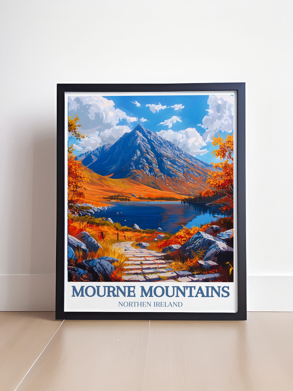 Featuring the iconic peaks and tranquil settings of the Mourne Mountains, this poster showcases the areas inviting landscapes, perfect for those who cherish natural and cultural destinations.