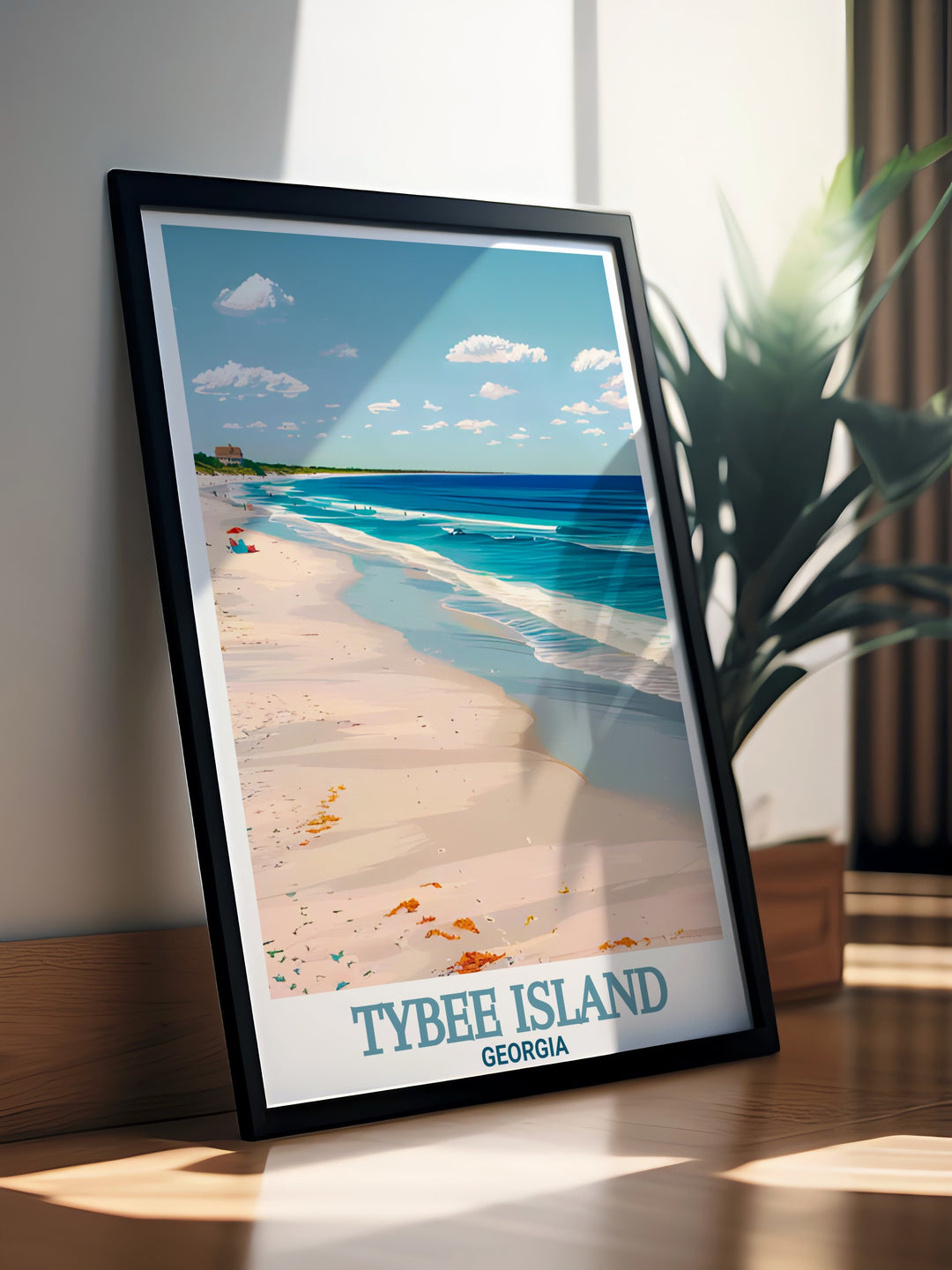 Modern Tybee Painting of Tybee Island Beach perfect for those who appreciate sleek and stylish décor great for living room or office spaces bringing a touch of coastal charm.