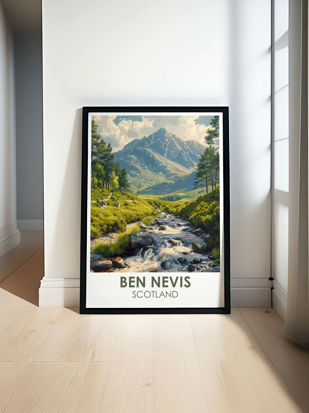 Glen Nevis Valley Modern prints showcasing the stunning landscapes of the Scottish Highlands perfect for nature enthusiasts and those who love the beauty of Ben Nevis Mountain