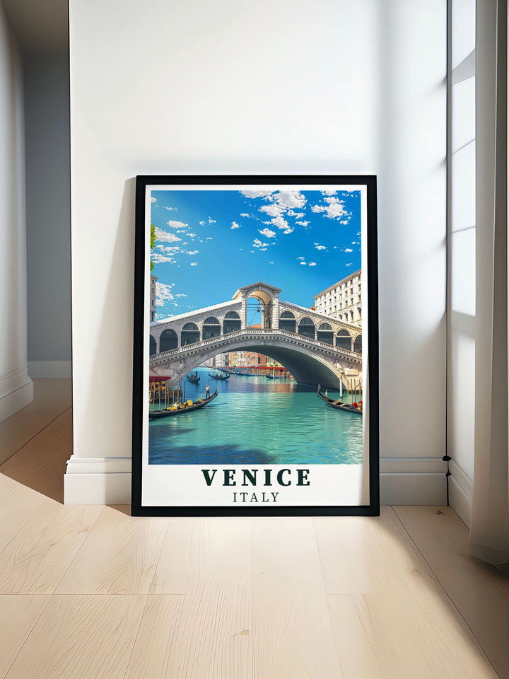 Beautiful Venice poster featuring the iconic Rialto Bridge perfect for adding a touch of Italian charm and elegance to your home or office decor