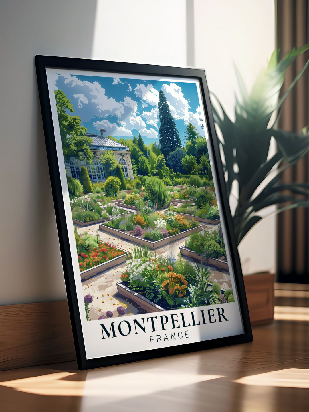 France Print capturing the vibrant essence of Montpellier with a focus on the picturesque Jardis des Plantes de Montpeiller