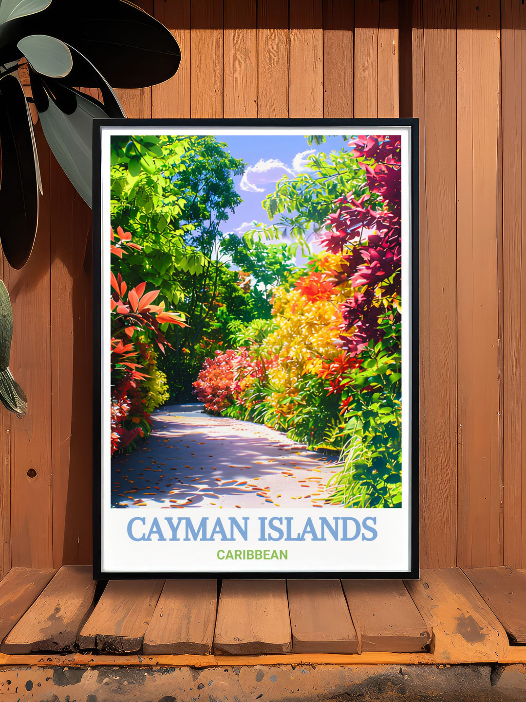 Beautiful Queen Elizabeth II Botanic Park home decor print capturing the essence of the Cayman Islands in a timeless black and white design ideal for travel enthusiasts and art lovers looking to add a touch of the Caribbean to their decor