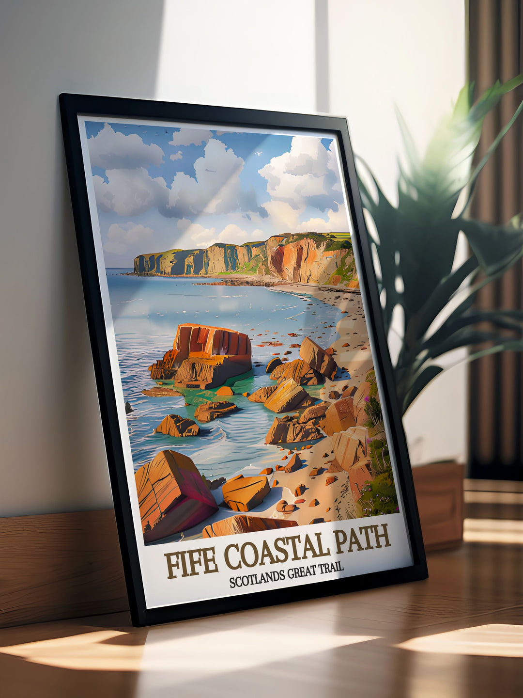 Kincraig Point is highlighted in this travel poster, capturing its majestic charm and the dramatic beauty of Scotland, perfect for your living space.