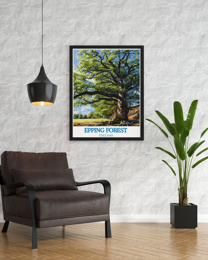 Canvas art illustrating the ancient oak trees in Epping Forest, offering a glimpse into the forests historical depth.