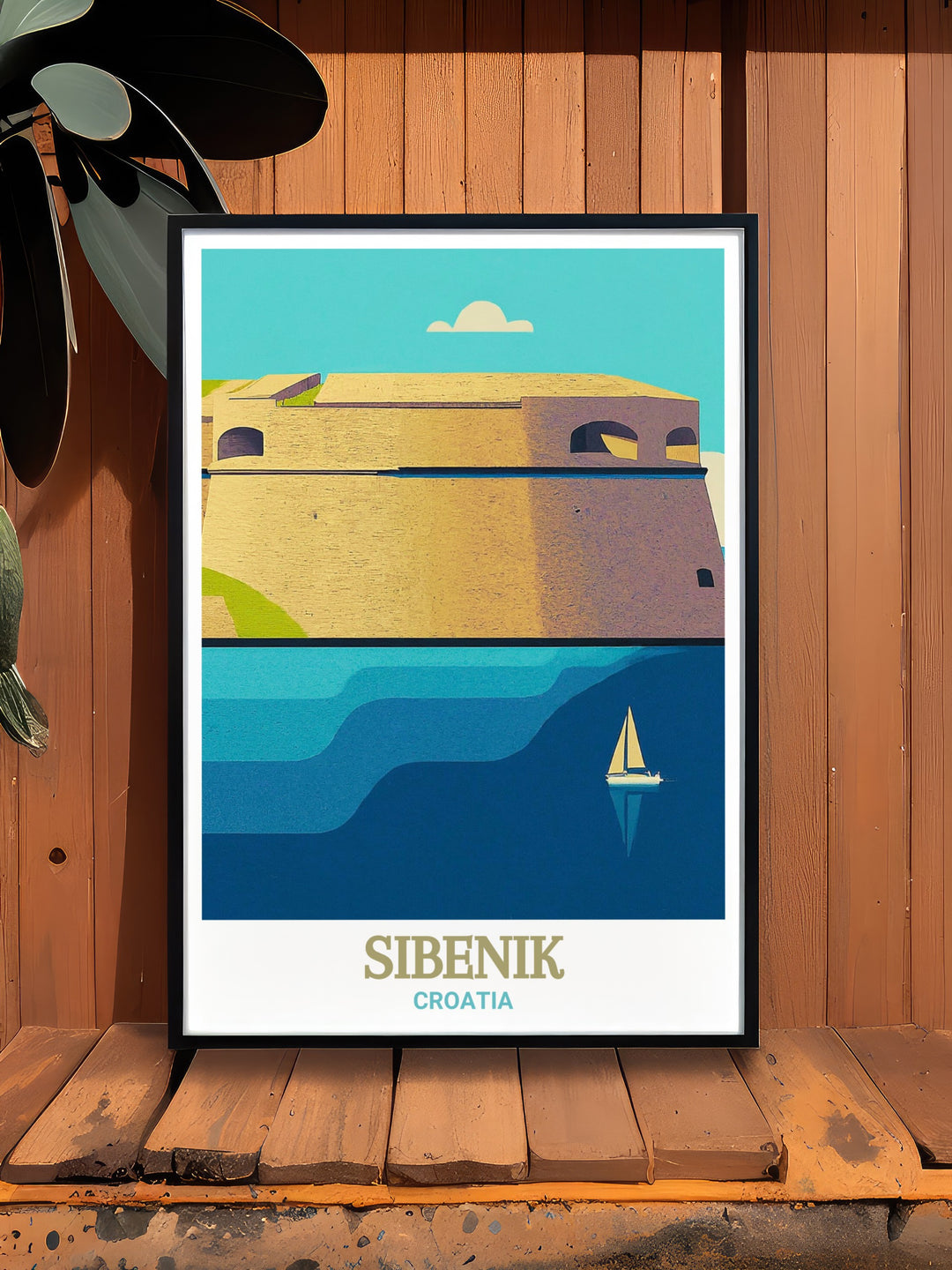 Custom print of Sibenik, Croatia, featuring the iconic St. Nicholas Fortress. This artwork captures the intricate details of the fortresss construction and its picturesque setting, making it a meaningful addition to your home decor and a thoughtful gift for travel lovers.