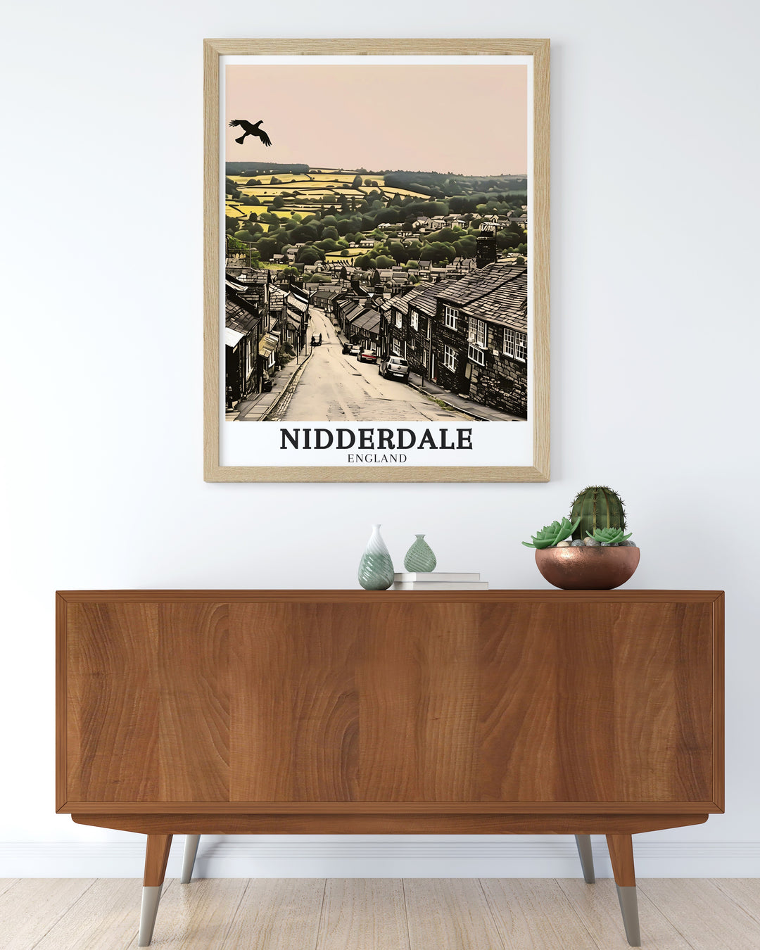 Nidderdale poster print featuring the scenic beauty of the Yorkshire Dales and Pateley Bridge. This travel print is perfect for nature enthusiasts who appreciate the charm and tranquility of the British countryside.