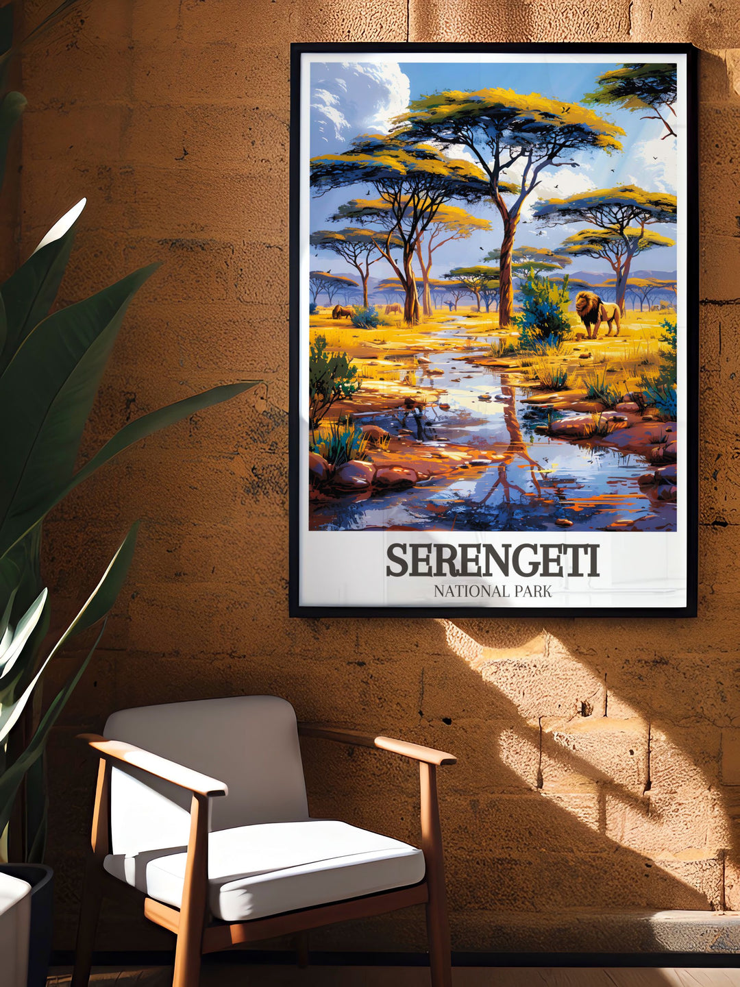 Africa travel poster with Acacia tree Wildlife savanna backdrop perfect for those who love wildlife and adventure