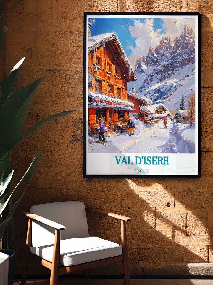 Showcase the timeless beauty of Solaise in Val dIsere with this exquisite travel poster, perfect for adding a sophisticated touch to any room and celebrating the unique charm of the French Alps.