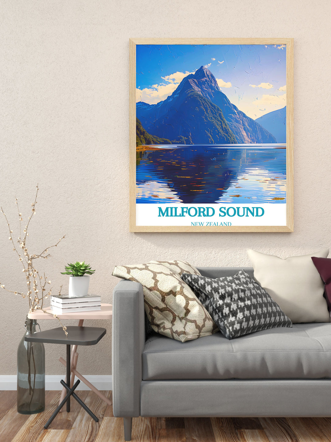 Framed print of Mitre Peak in Milford Sound, emphasizing the majestic peak and its breathtaking backdrop. Ideal for those who appreciate natural beauty and wish to add sophistication to their decor.