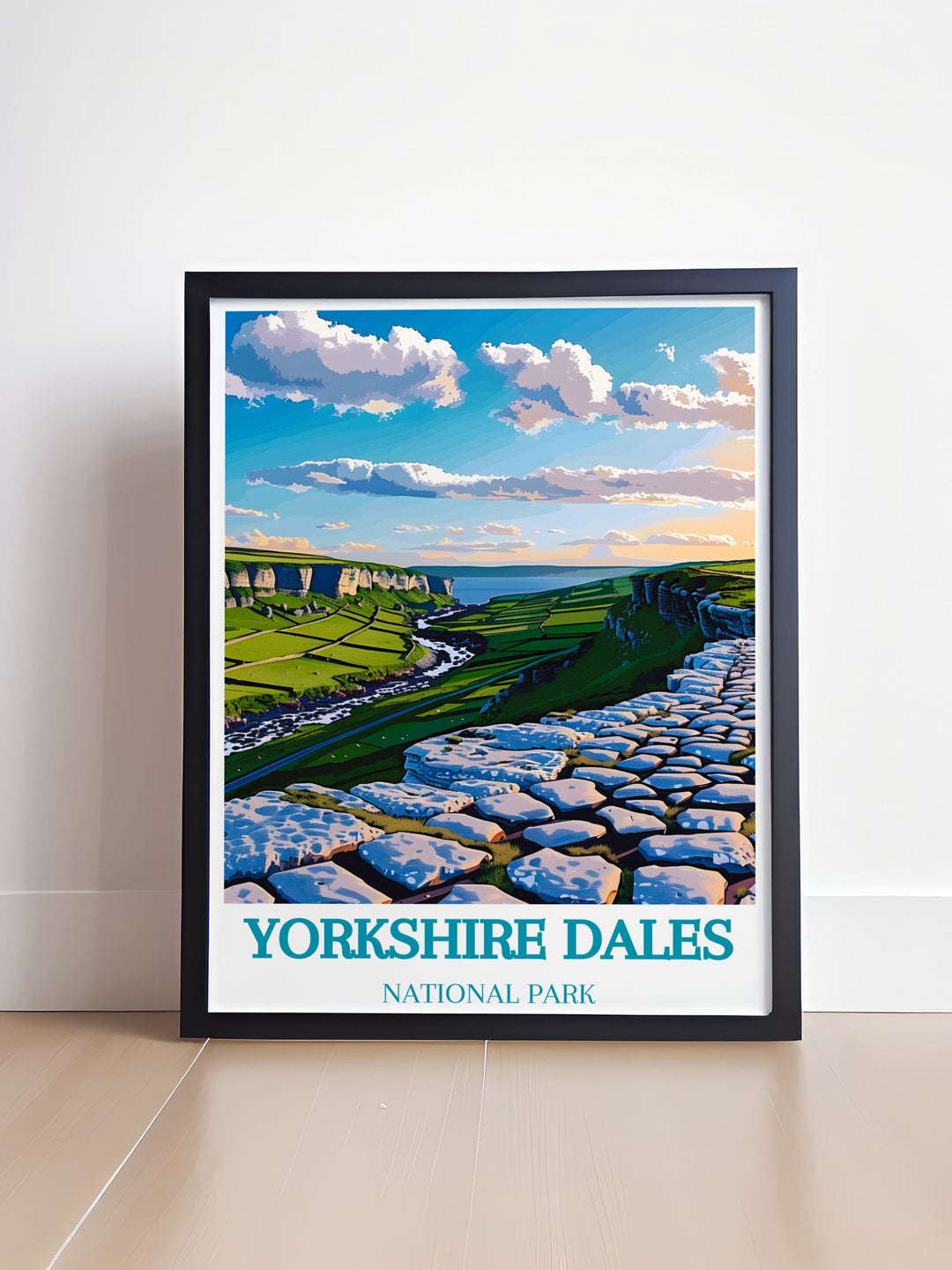 Add a piece of Yorkshires natural and historic wonders to your wall with this National Park print featuring Malham Cove and Ribblehead Viaduct complemented by the iconic Flying Scotsman perfect for art lovers and collectors of Yorkshire wall art.