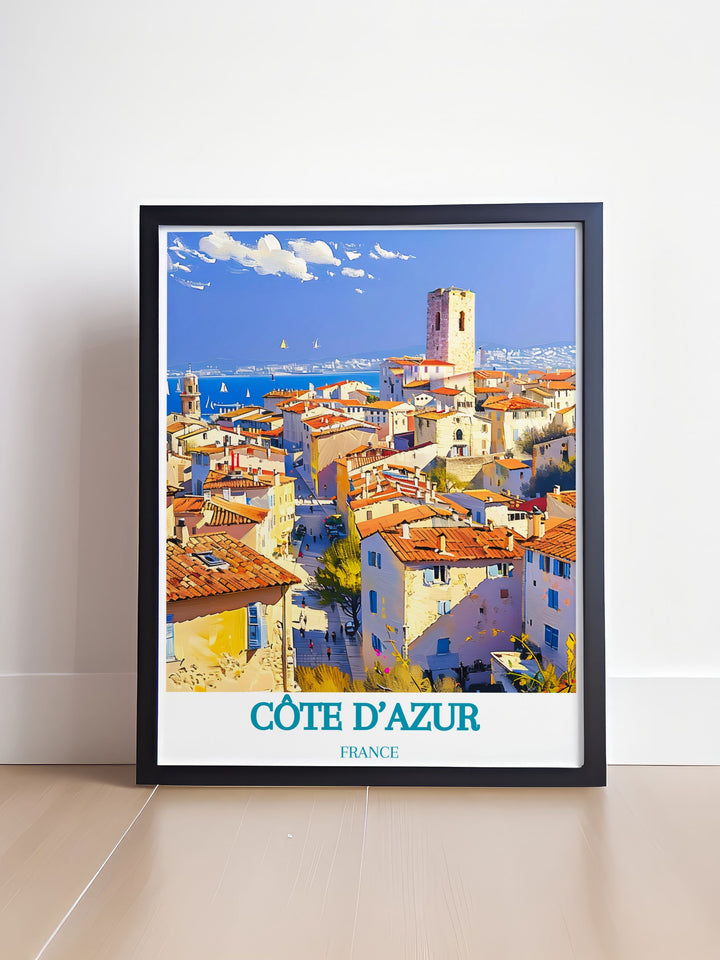Custom print of the Old Town of Antibes, Côte dAzur, France, offering a personalized touch to your home decor. This artwork highlights the picturesque streets, vibrant marketplace, and serene Mediterranean views, perfect for those who love coastal landscapes.
