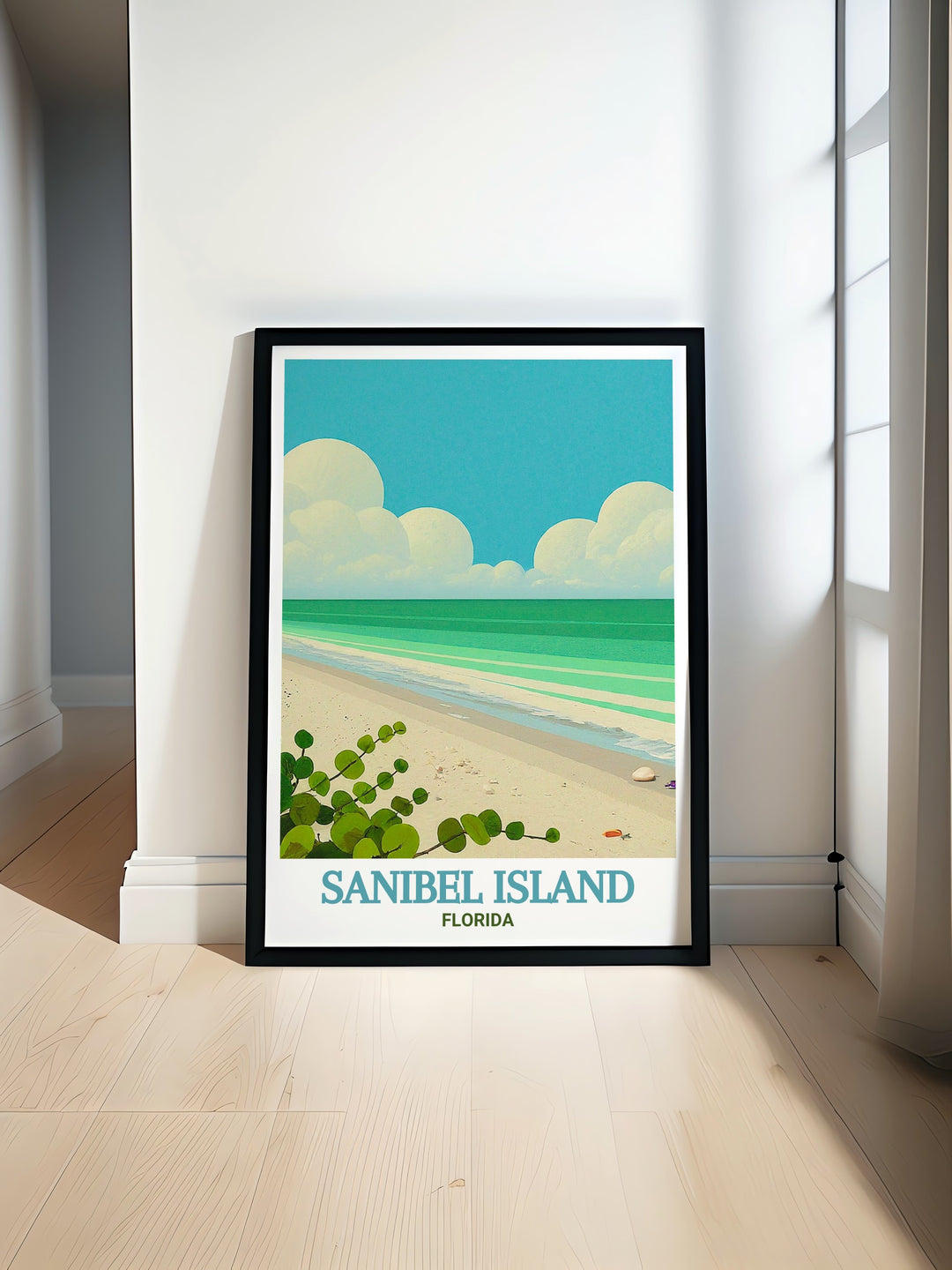 Art print of Bowmans Beach, capturing the essence of a perfect day on Sanibel Island, Florida. This detailed artwork is a tribute to Floridas most beloved coastal destinations.