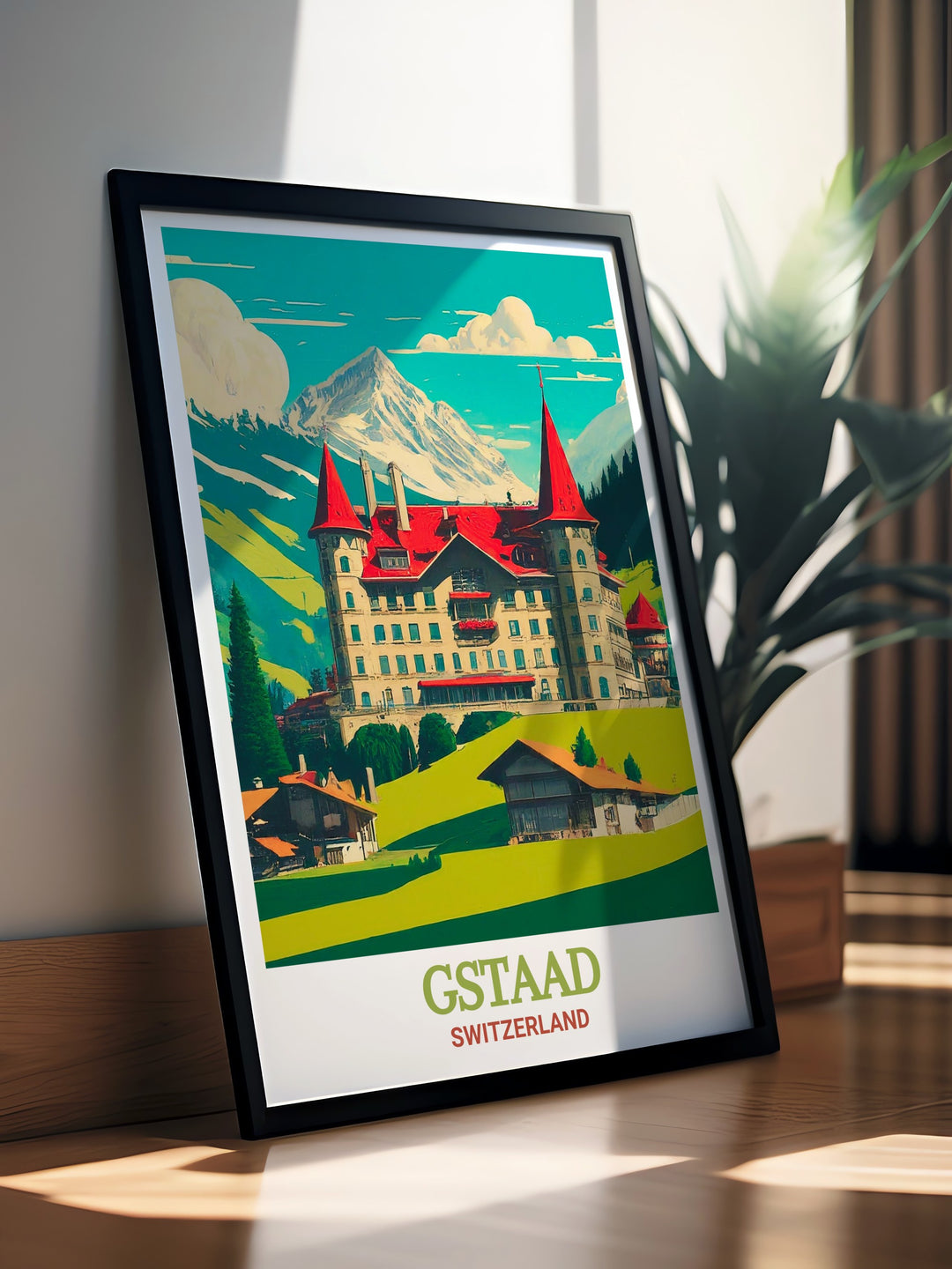 Our Switzerland canvas print offers a stunning view of the alpine landscapes that make Switzerland famous. Featuring Gstaad and Gstaad Palace, this piece captures the natural beauty and luxurious elegance of the region. Its soft colors and intricate detail make it a perfect addition for nature lovers and fans of Swiss travel.