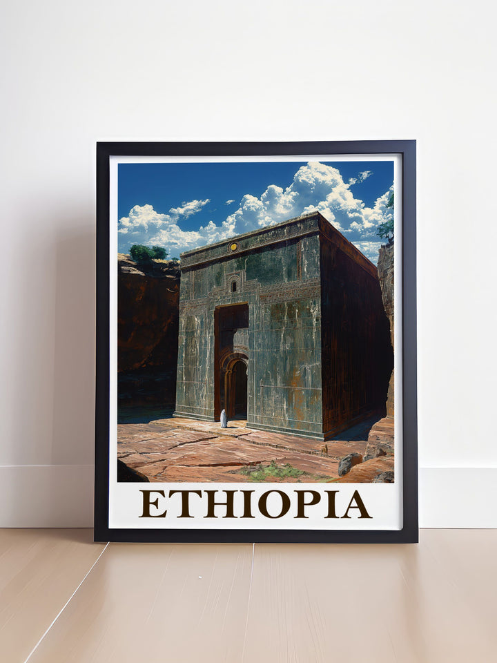 Ethiopia Poster of Lalibela Rock Hewn Churches capturing the ancient churches carved out of rock in exquisite detail a standout piece for any space blending modern design with historical significance