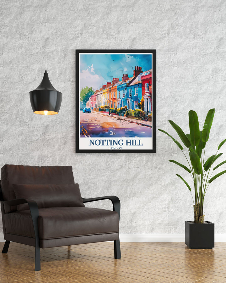 Stunning framed print of Portobello Road Market and St. Peters Church ideal for adding a touch of London elegance to your home perfect for fans of Notting Hill and those who appreciate British architecture and vibrant market scenes in their living space