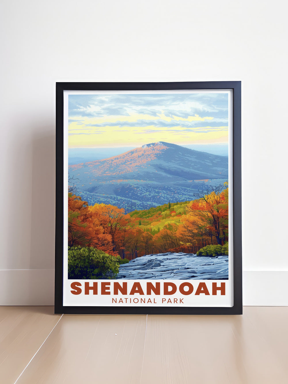 Bring the beauty of Shenandoah National Park into your home with this art print of Old Rag Mountain. The poster highlights the parks iconic summit, perfect for those who love hiking, national parks, and the great outdoors.